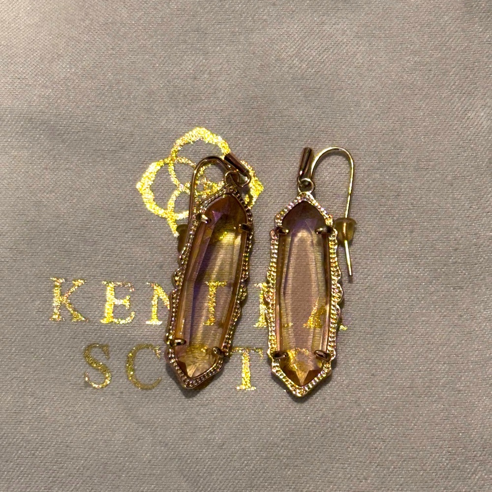 Kendra Scott Rose Gold Fran Earrings in Peach Iridescent -EUC